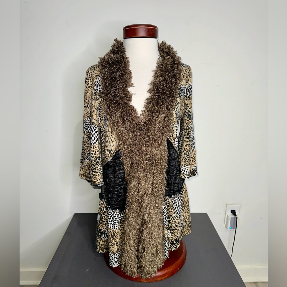 Alberto Makali Brown and Black Patterned Cardigan